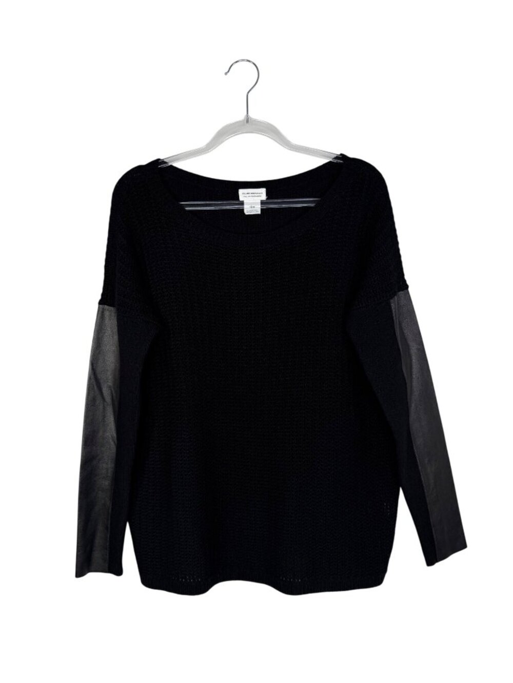 Club Monaco Josette Cashmere Sweater with Leather Sleeves in Black Size Medium